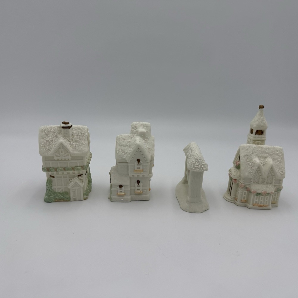 Vtg Carlton Cards Village Houses Figure Holiday Decor Church Cottagecore Cream - Picture 6 of 16